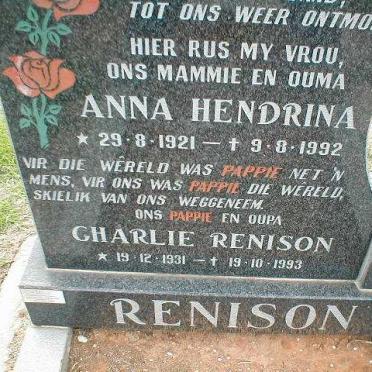 RENISON Charlie 1931-1993 &amp; Anna Hendrina 1921-1992