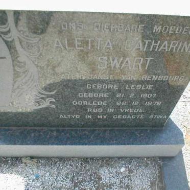 RENSBURG Aletta Catharina, Janse van voorheen SWART nee LESLIE 1907-1978