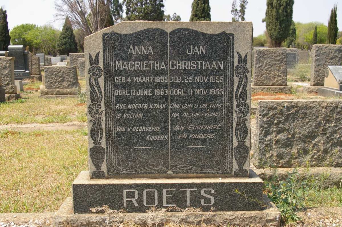 ROETS Jan Christiaan 1895-1955 &amp; Anna Magrietha 1895-1963