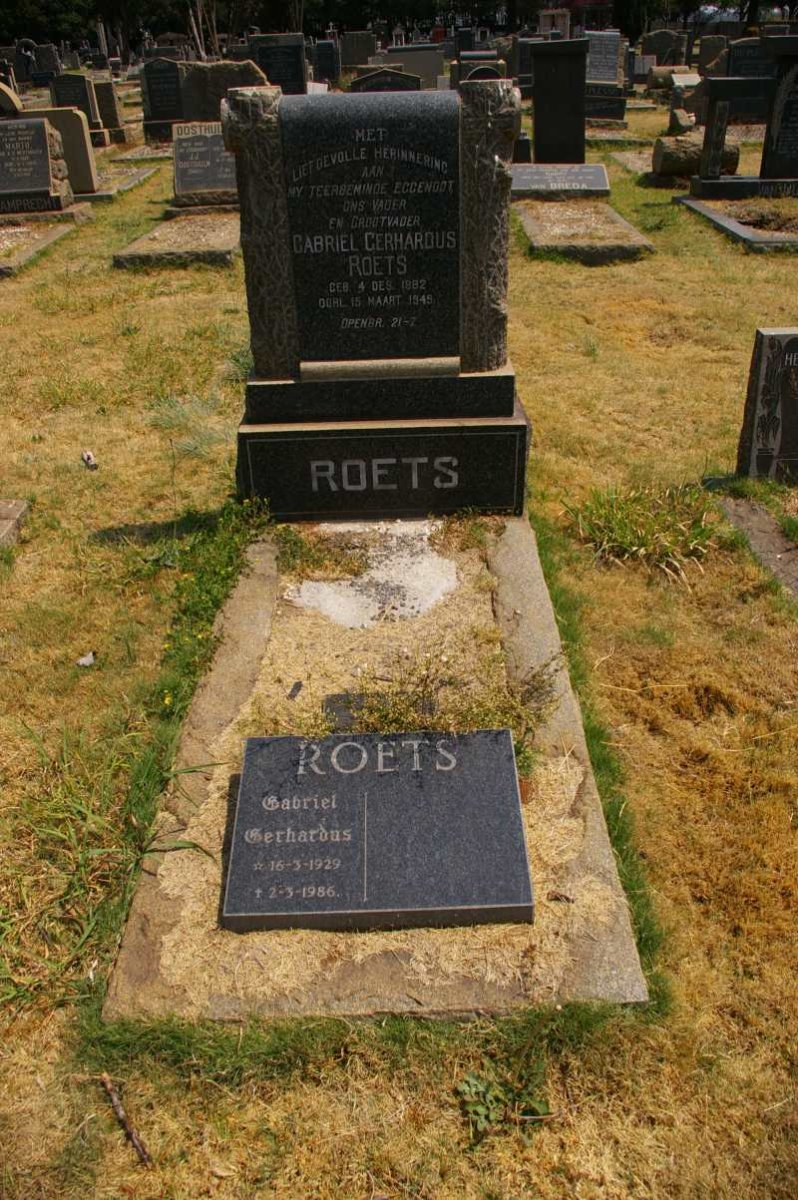 ROETS Gabriël Gerhardus 1882-1949 :: ROETS Gabriel Gerhardus 1929-1986