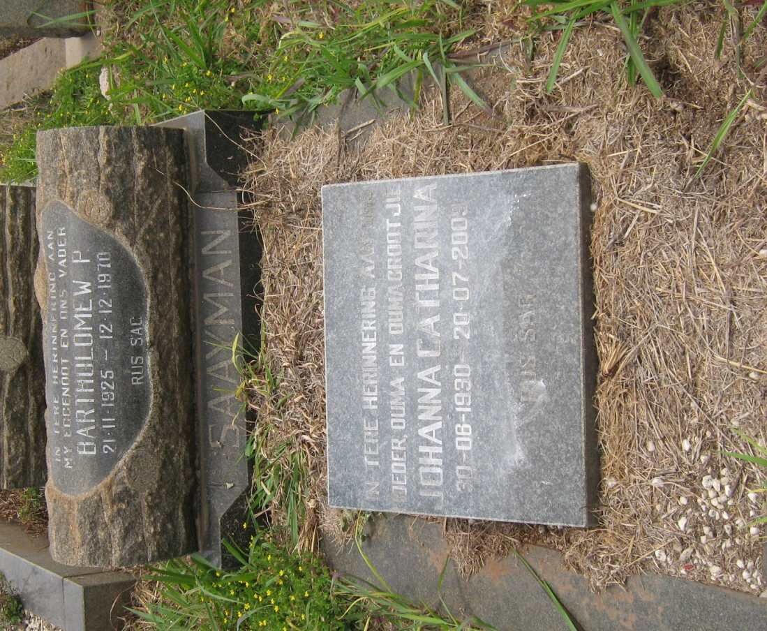SAAYMAN Bartholomew W.P. 1925-1970 &amp; Johanna Catharina 1930-2009