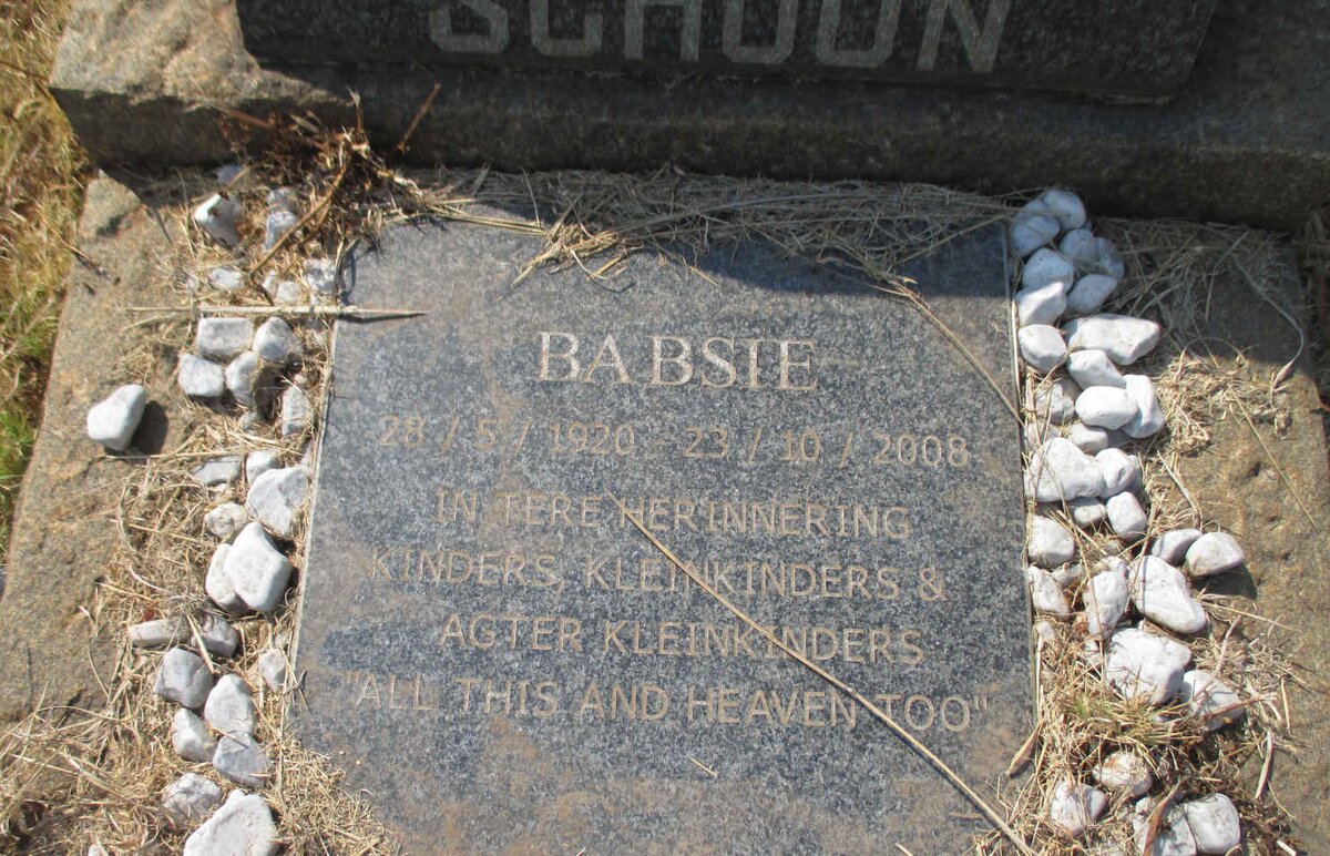 SCHOON Herman Frederik 1918-1951 &amp; Babsie SPIES 1920-2008 :: SCHOON Willie 1943-2015