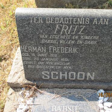 SCHOON Herman Frederik 1918-1951 &amp; Babsie SPIES 1920-2008 :: SCHOON Willie 1943-2015