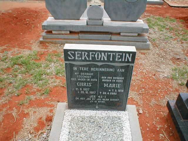 SERFONTEIN Chris 1907-1987 &amp; Marie 191?-2002