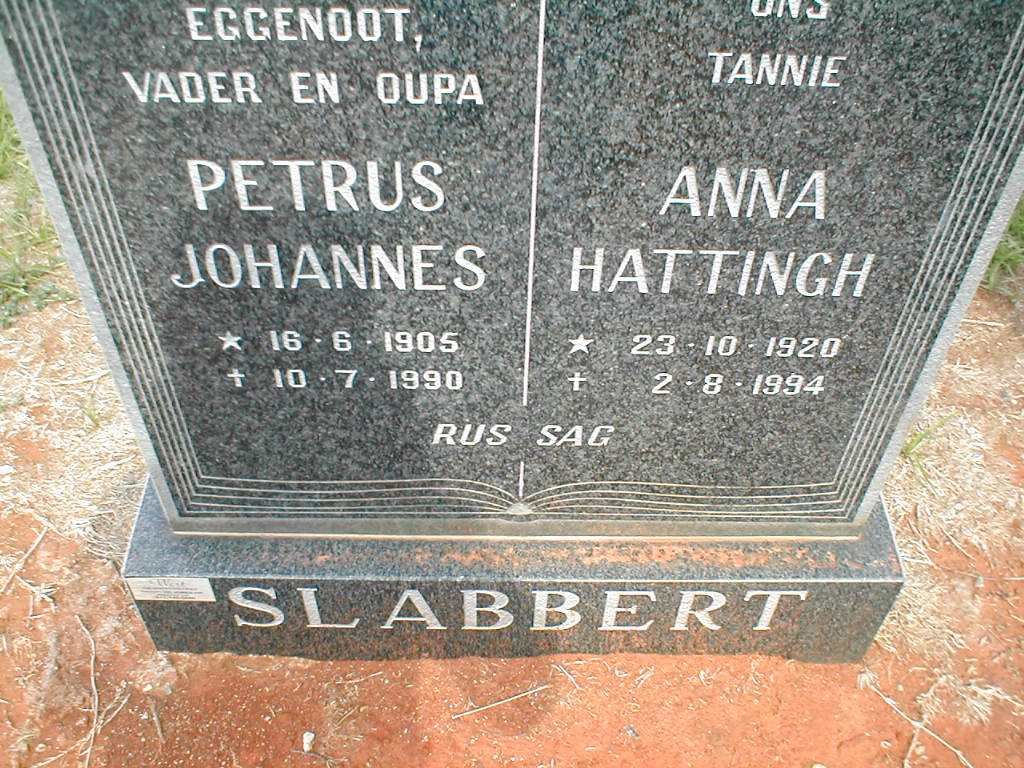 SLABBERT Petrus Johannes 1905-1990 :: HATTINGH Anna 1920-1994
