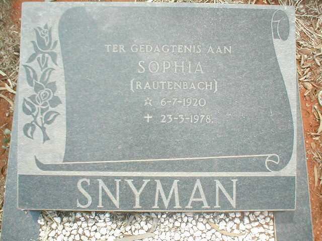SNYMAN Sophia nee RAUTENBACH 1920-1978