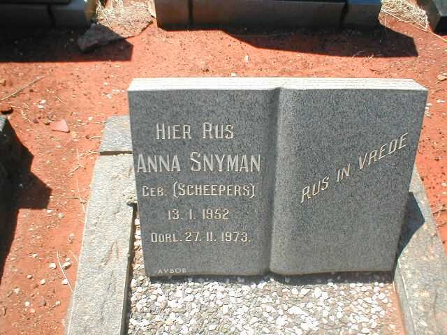 SNYMAN Anna nee SCHEEPERS 1952-1973