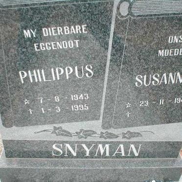 SNYMAN Philippus 1943-1995 &amp; Susanna 1944-