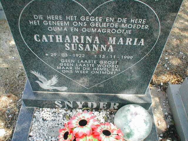SNYDER Catharina Maria Susanna 1922-1999