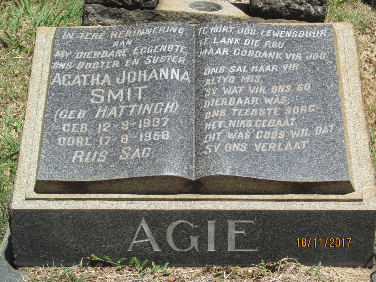SMIT Agatha Johanna nee HATTINGH 1937-1958
