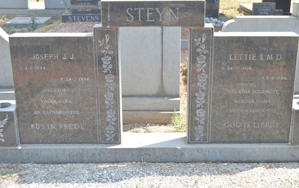 STEYN Joseph J.J. 1894-1994 &amp; Lettie S.M.D. 1904-1984