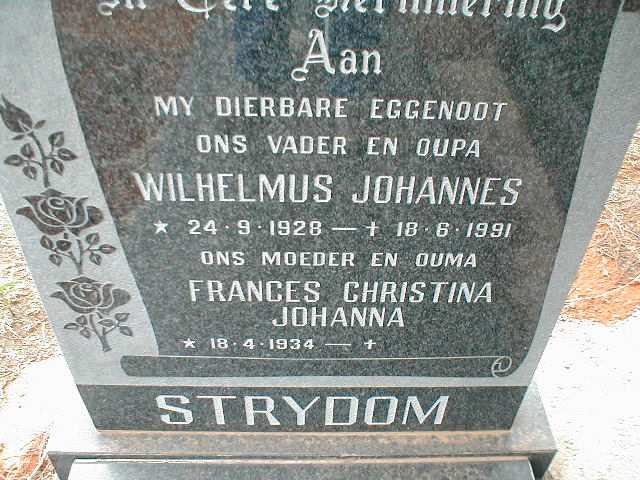 STRYDOM Wilhelmus Johannes 1928-1991 &amp; Frances Christina Johanna 1934-