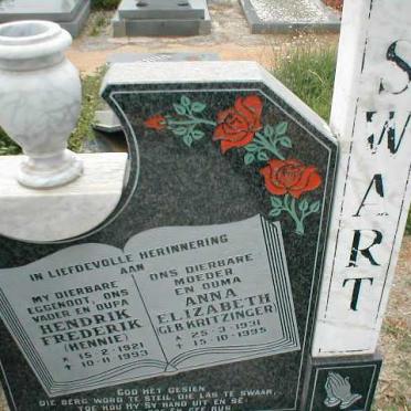 SWART Hendrik Frederik 1921-1993 &amp; Anna Elizabeth KRITZINGER 1931-1995