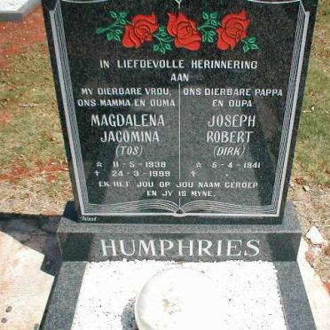 HUMPHRIES Joseph Robert 1941- &amp; Magdalena Jacomina 1938-1999