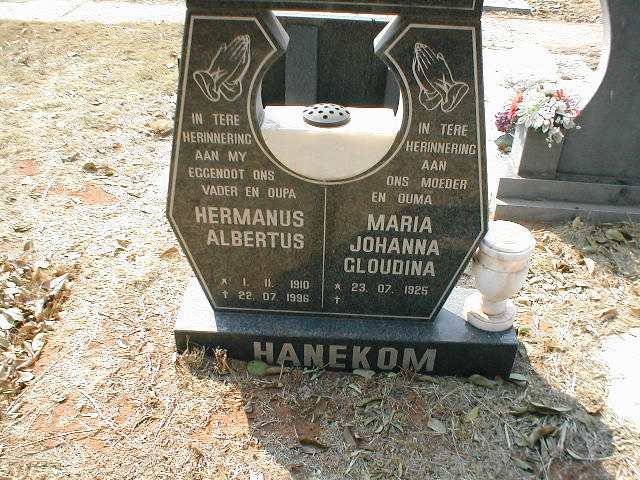 HANEKOM Hermanus Albertus 1910-1996 &amp; Maria Johanna Gloudina 1925-