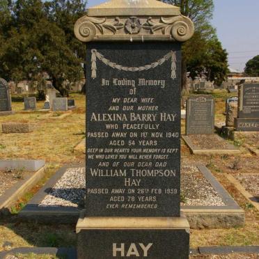 HAY William Thompson -1959 &amp; Alexina Barry -1940