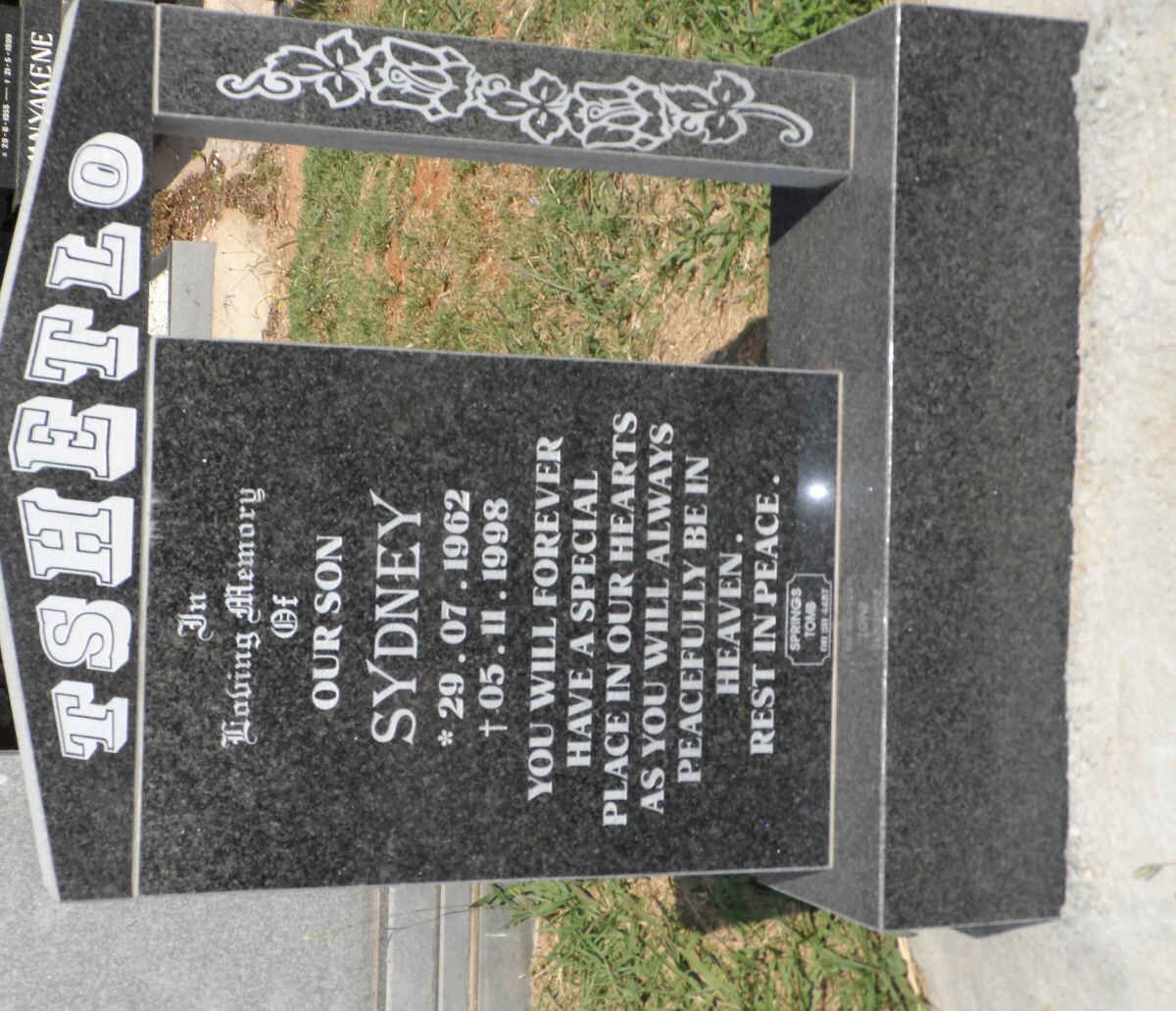 TSHETLO Sydney 1962-1998