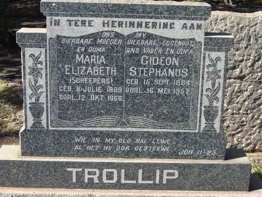 TROLLIP Gideon Stephanus 1884-1957 &amp; Maria Elizabeth SCHEEPERS 1889-1966