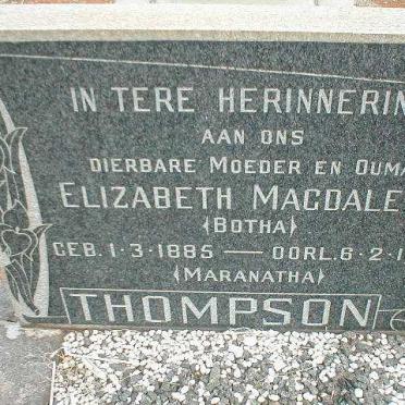 THOMPSON Elizabeth Magdalena nee BOTHA 1885-1965