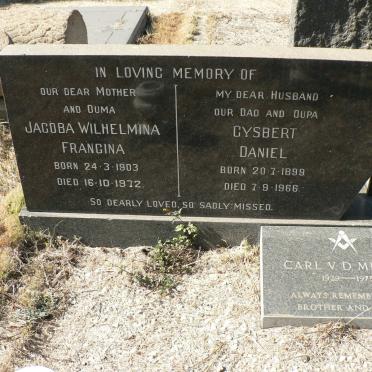 ? Gysbert Daniel 1999-1966 &amp; Jacoba Wilhelmina Francina 1903-1972 :: V.D. MERWE Carl 1929-1975