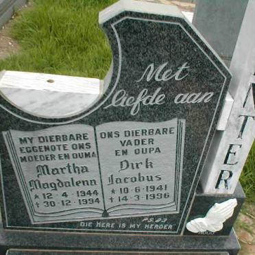 VENTER Dirk Jacobus 1941-1996 &amp; Martha Magdalena 1944-1994