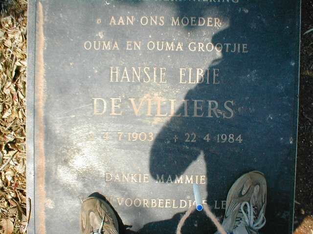 VILLIERS Hansie Elbie, de 1903-1984