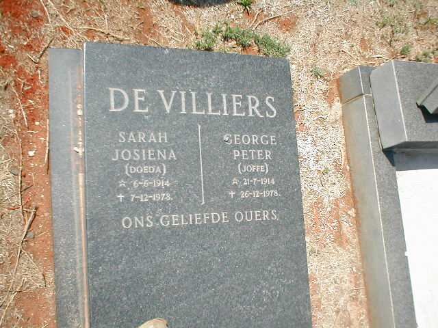 VILLIERS George Peter, de 1914-1978 &amp; Sarah Josiena 1914-1978