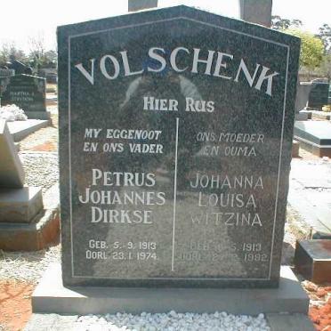 VOLSCHENK Petrus Johannes Dirkse 1913-1974 &amp; Johanna Louisa Witzina 1913-1982