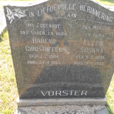 VORSTER Barend Christoffel 1904-1965 &amp; Ellen Susara 1905-1972