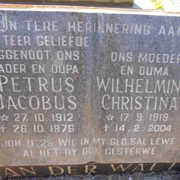 WALT Petrus Jacobus, van der 1912-1976 &amp; Wilhelmina Christina 1919-2004