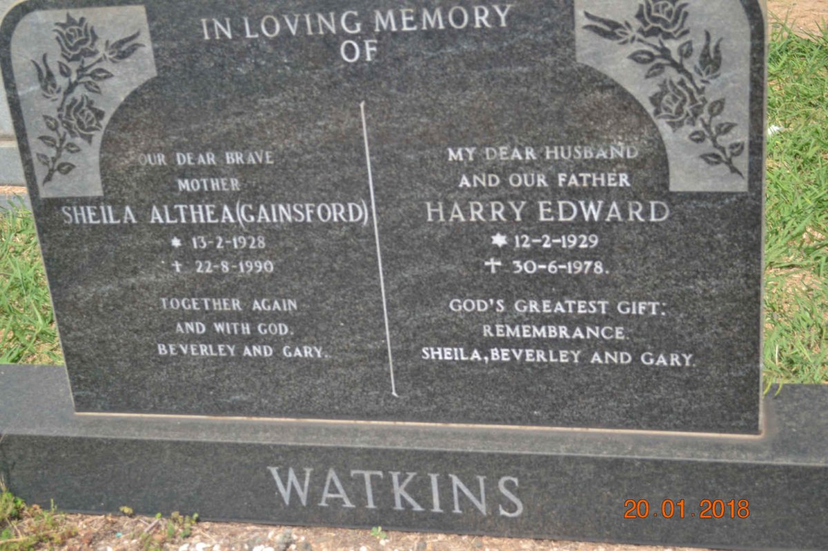 WATKINS Harry Edward 1929-1978 &amp; Sheila Althea GAINSFORD 1928-1990
