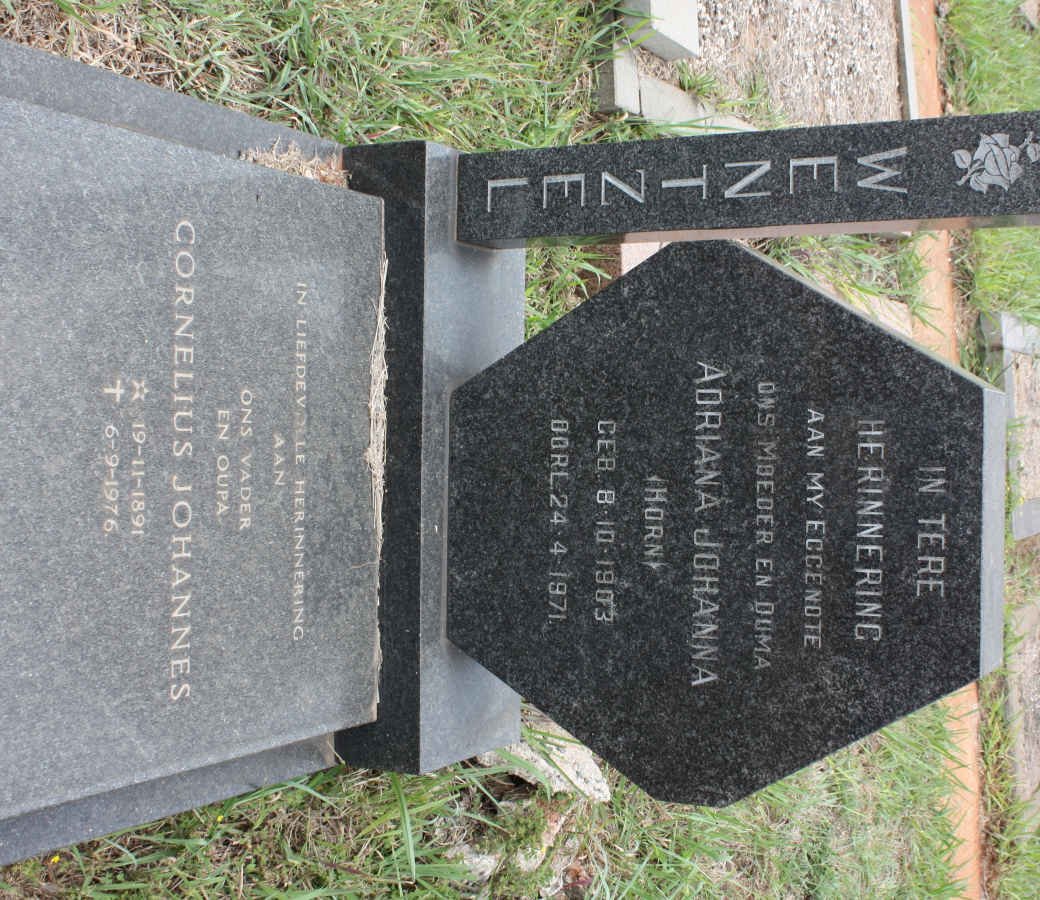 WENTZEL Cornelius Johannes 1891-1976 &amp; Adriana Johanna HORN 1903-1971