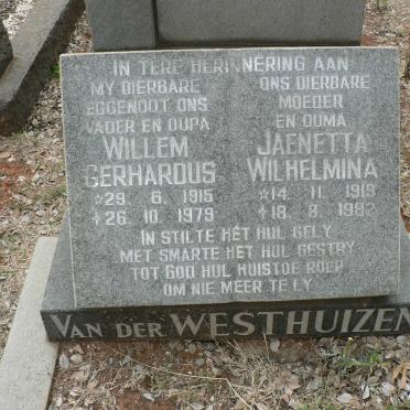 WESTHUIZEN Willem Gerhardus, van der 1915-1979 &amp; Jaenetta Wilhelmina 1919-1982