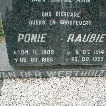 WESTHUIZEN Ponie, van der 1909-1995 &amp; Raubie 1914-1995