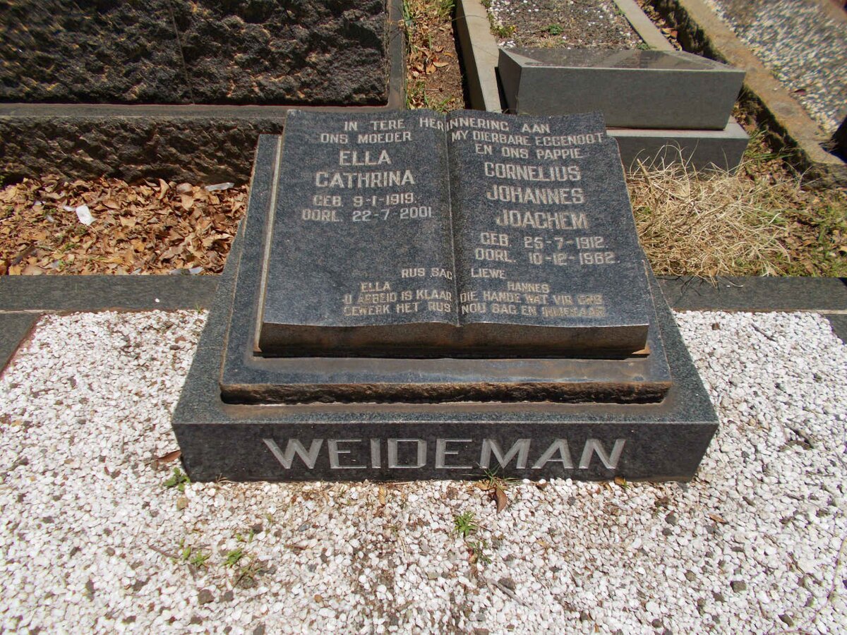 WEIDEMAN Cornelius Johannes Joachem 1912-1962 &amp; Ella Cathrina 1919-2001