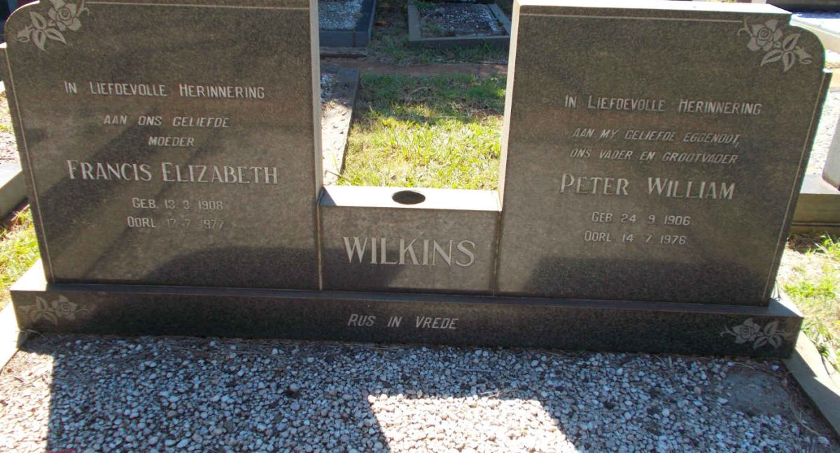 WILKINS Peter William 1906-1976 &amp; Francis Elizabeth 1908-1977