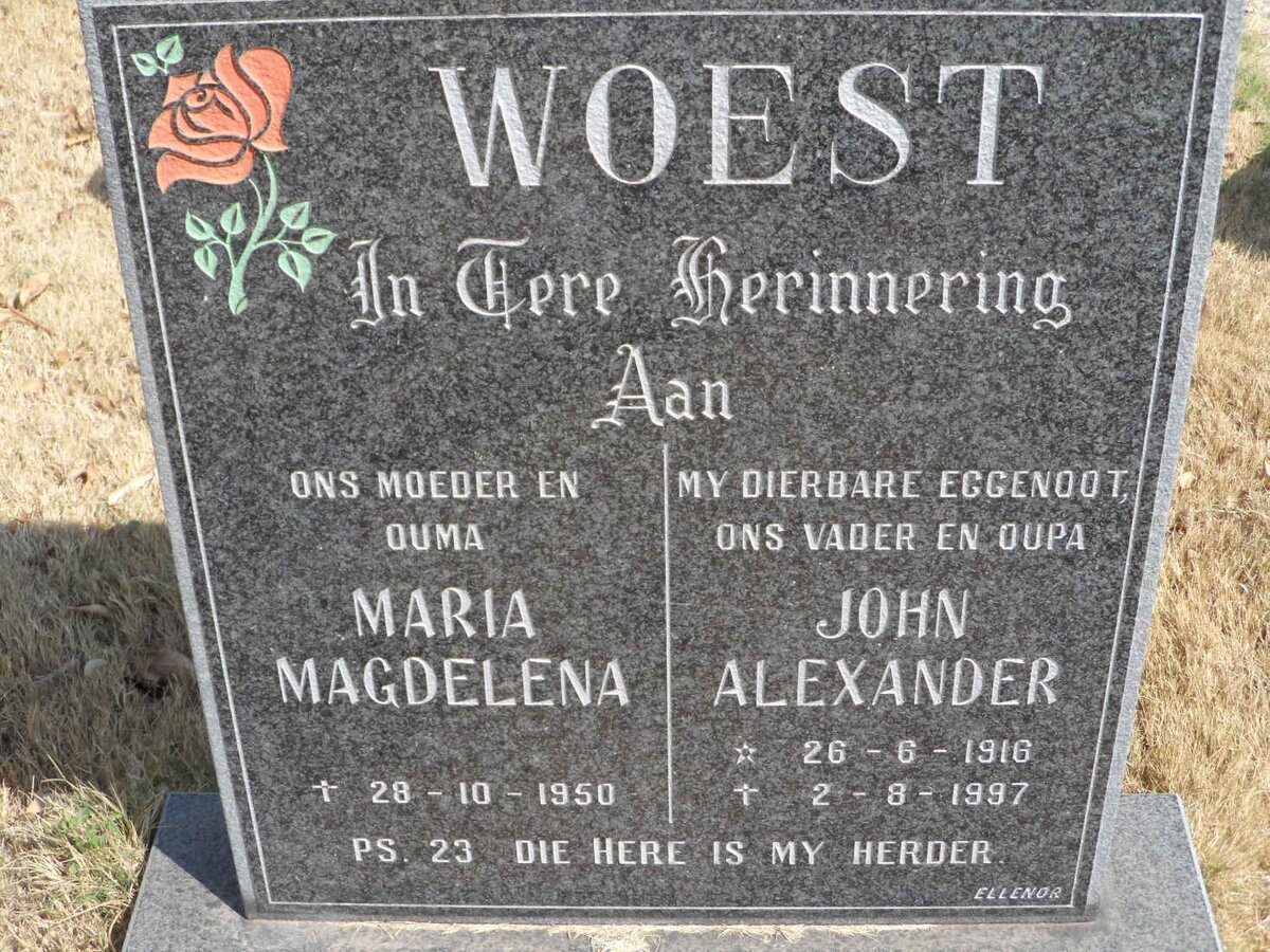 WOEST John Alexander 1916-1997 &amp; Maria Magdalena -1950