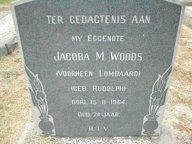 WOODS Jacoba M. voorheen LOMBAARD nee RUDOLPH -1964