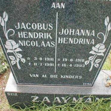ZAAYMAN Jacobus Hendrik Nicolaas 1916-1991 &amp; Johanna Hendrina 1918-1993