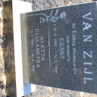 ZIJL Ernst, van 1898-1940 &amp; Aletta Elizabetha 1902-1985