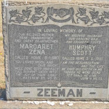 ZEEMAN Humphry Scott -1961 &amp; Margaret Zena -1987