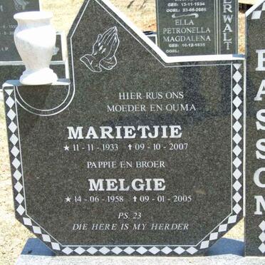BASSON Marietjie 1933-2007 :: BASSON Melgie 1958-2005