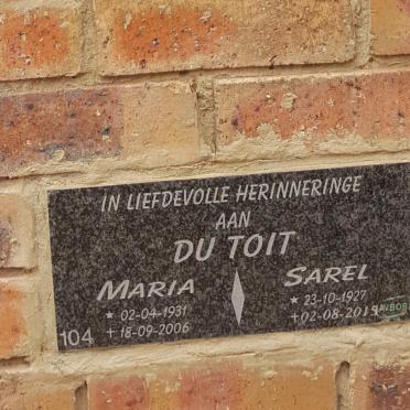 TOIT Sarel, du 1927-2015 &amp; Maria 1931-2006