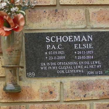 SCHOEMAN P.A.C. 1921-2009 &amp; Elsie 1927-2014