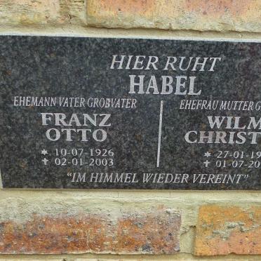 HABEL Franz Otto 1926-2003 &amp; Wilma Christine 1933-2015