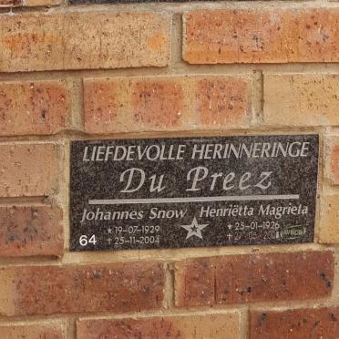 PREEZ Johannes Snow, du 1929-2004 &amp; Henrietta Magrieta 1926-2008