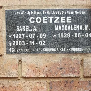 COETZEE Sarel A. 1927-2003 &amp; Magdalena M. 1929-