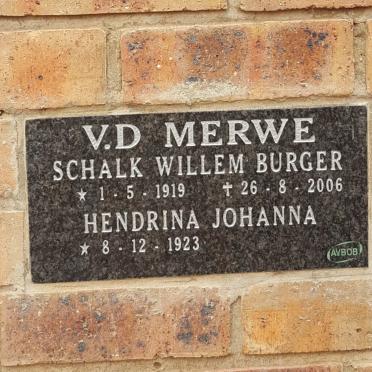 MERWE Schalk Willem Burger, v.d. 1919-2006 &amp; Hendrina Johanna 1923-