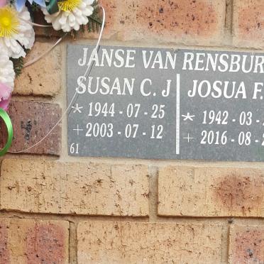 RENSBURG Josua F.J., Janse van 1942-2016 &amp; Susan C.J. 1944-2003