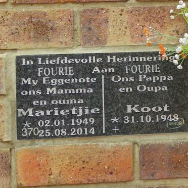 FOURIE Koot 1948- &amp; Marietjie 1949-2014